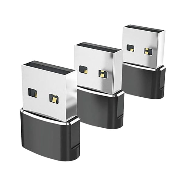 3 adaptadores USB 3.1 Tipo-C a USB 2. Plug and Play, hembra a macho para transmisión de datos. Negro
