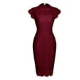 thumbnail image 1 of Vestido sólido ajustado de manga corta de encaje con hombros descubiertos Vintage Sexy de verano para mujer Fridja  qw374, 1 of 3