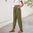 thumbnail image 5 of Wutalume Women's High Waist Linen Wide Leg Pants, Loose Casual Trousers with Slimming Effect for Summer, Breathable Lightweight,Ideal for Beach and City,Army Green L, 5 of 8