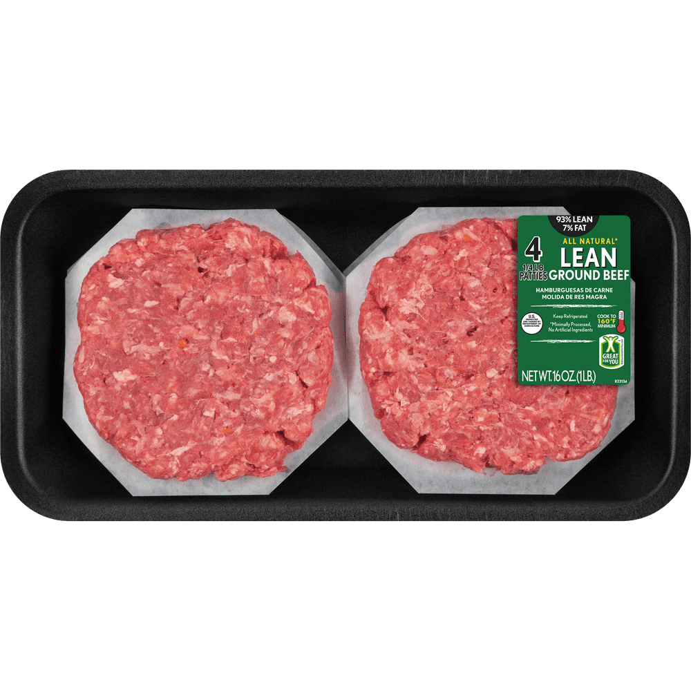 All Natural* 93 Lean/7 Fat Ground Beef Patties 4 Count, 1 lb