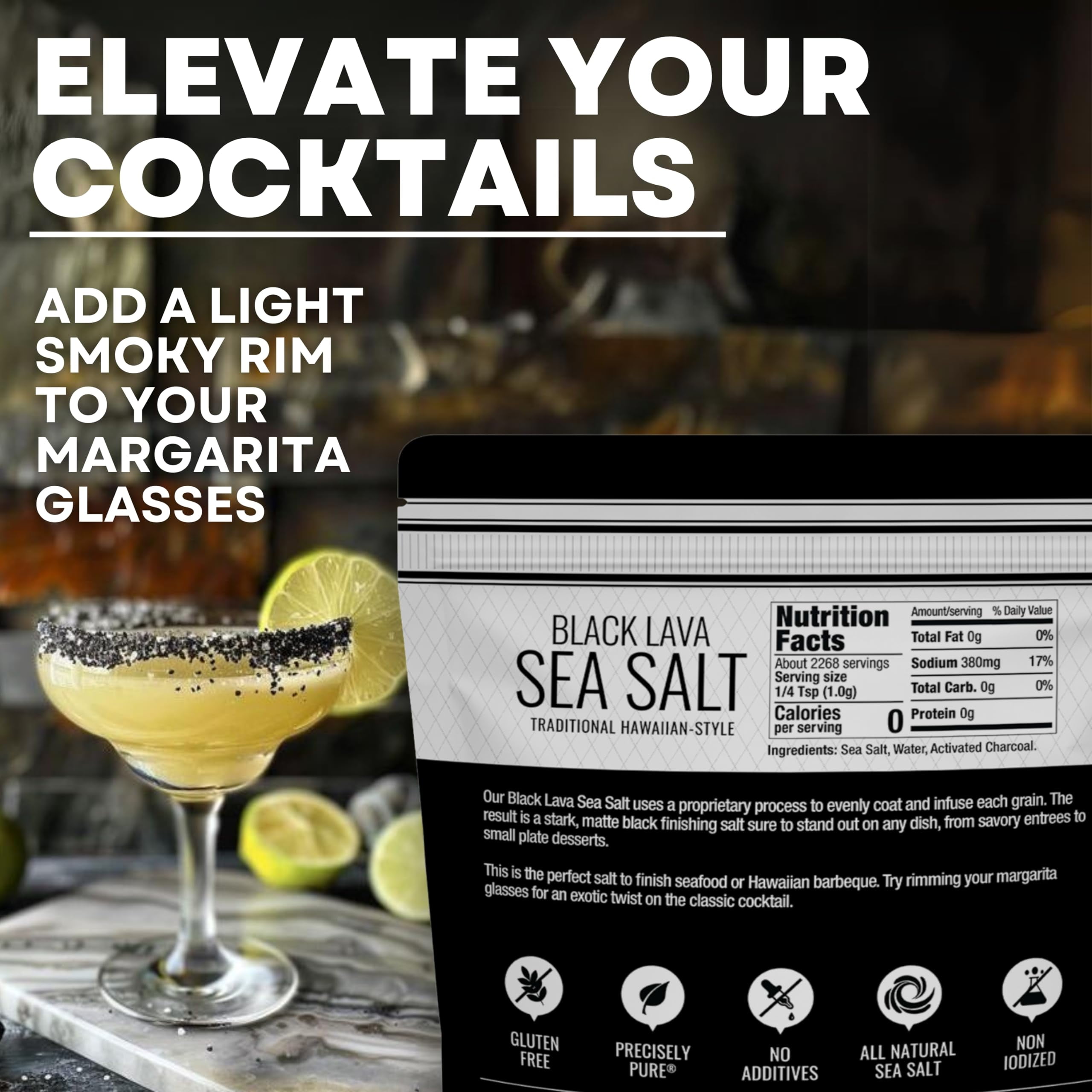 Hawaiian-Style Black Lava Sea Salt for Cooking & Finishing, Black Sea Salt with Activated Charcoal, 5 LB Pouch