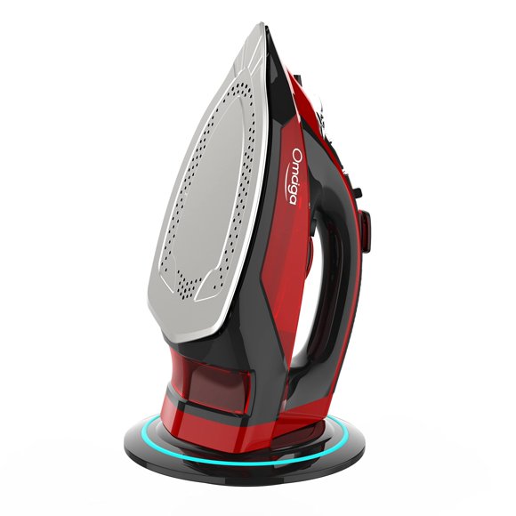 OMAIGA Cordless Iron, 1500W Cordless Irons for Clothes, Steam Iron with 11.84ozs Water Tank, Anti Drip Clothes Iron Steam with Ceramic Soleplate, Irons for Clothes with 3 Temperature Settings-Red