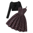 thumbnail image 2 of Letdown Girls Dress 2 Piece Outfit Cherry Print Strap Dresses with Black Long Sleeve Cropped Smock Top Cute Casual Party Wear (Black,10-11 Years), 2 of 9