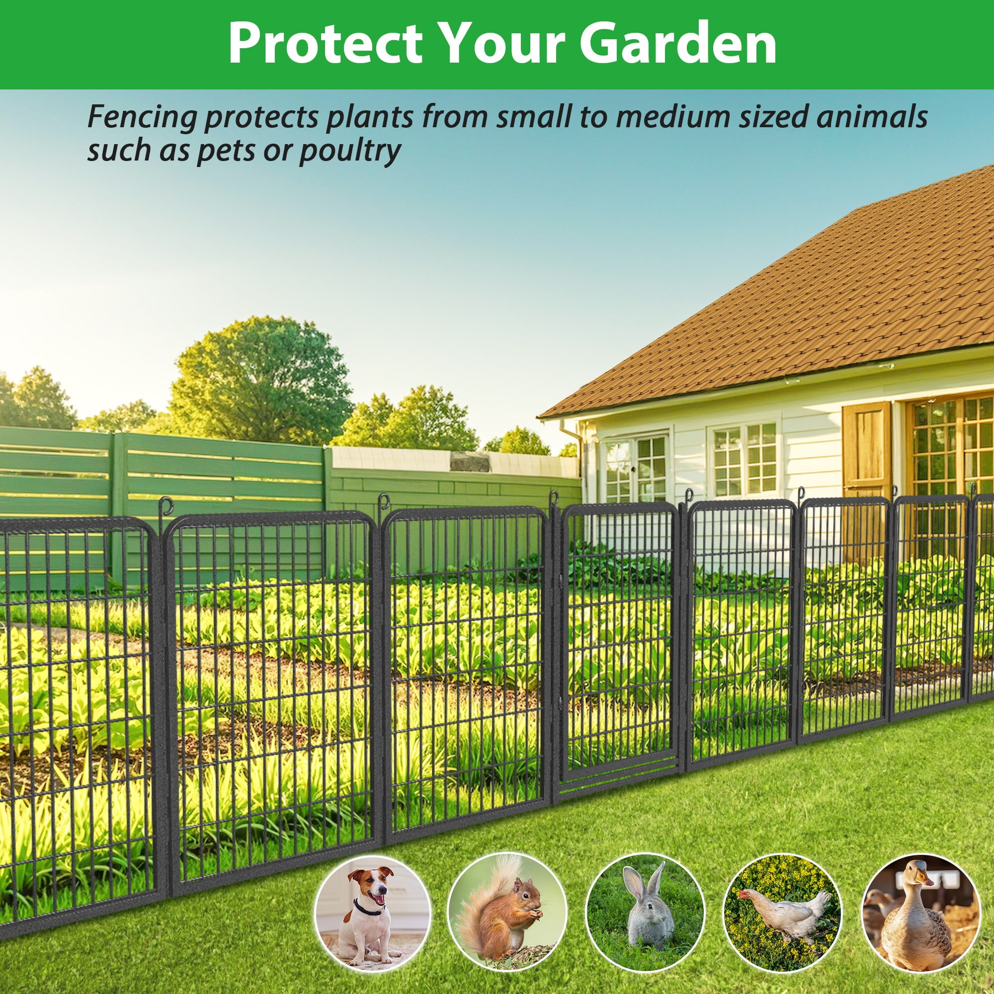 Jhsomdr Decorative Garden Fence with Gate 86ft (L)×40in (H) Heavy Duty Metal Fence Outdoor Wire Fence No Dig Fence Panel Animal Barrier Garden Fencing for Yard Landscape