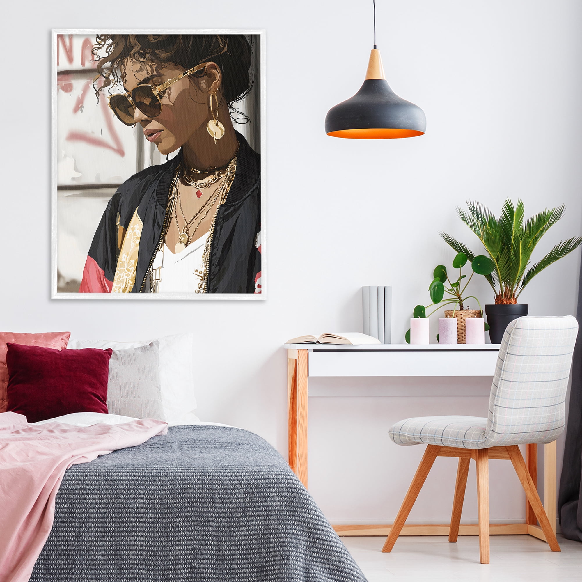 Stupell Industries Woman in Sunglasses With Jewelry White Framed Giclee Art, design by Franklyn Gregory