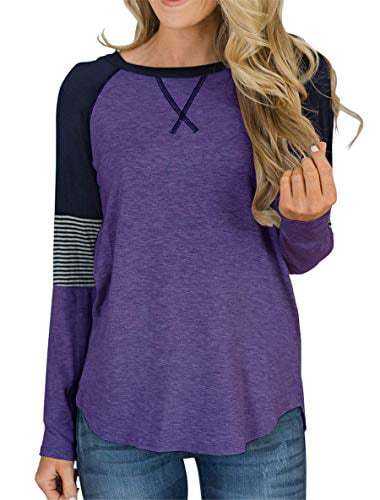 Youdiao Women's Long Sleeve Tops Side Split Round Neck Casual T-Shirts Loose Tunic Tops Blouses 