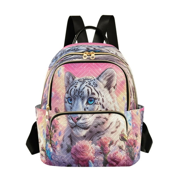 Casual Snow Leopard Roses Crystals Backpack for School,College and Travel, Water Resistant Bookbag,