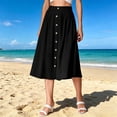 thumbnail image 2 of Arlun Women's High Waisted Button Front Midi Skirts Summer Solid Color Loose Fit Below Knee Flowy A-Line Skirt with Pockets 2026 Simple and Stylish Beach Casual Skirts Black L, 2 of 6