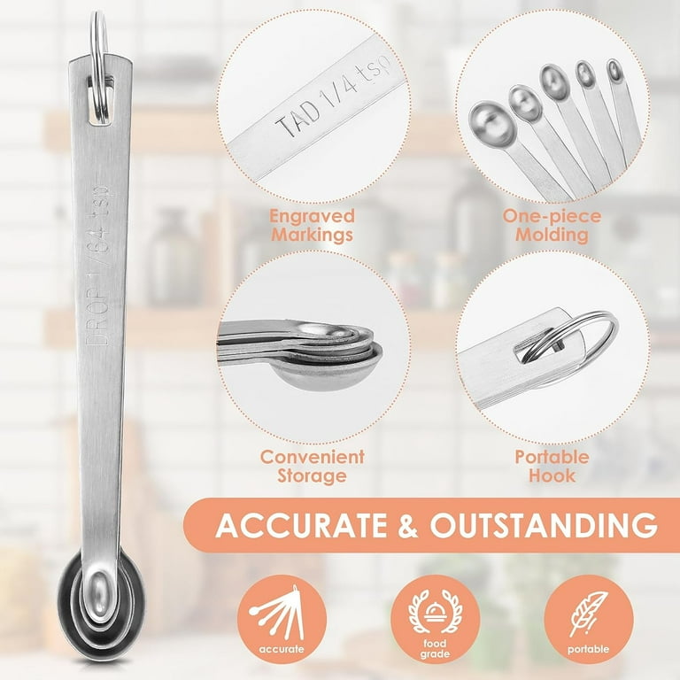 Zorveiio Stainless Steel Measuring Spoons Set, Mini Measuring Spoon 1/64,  1/32, 1/16, 1/8, 1/4 tsp Metal Teaspoon Measure Spoon for Dry or Liquid