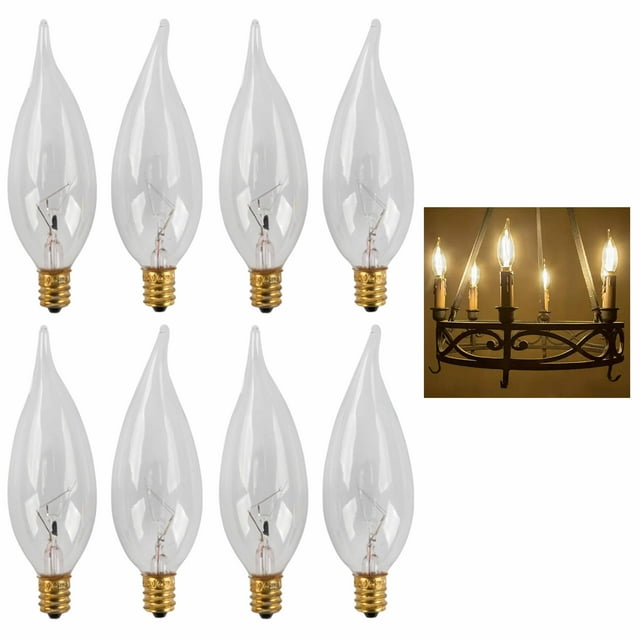8 Pc Light Bulbs Candle Candelabra Base 40W 120V Lamp Chandelier Flame