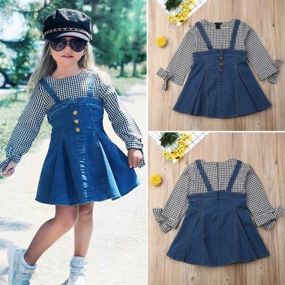 US Kids Baby Girl Princess Jean Casual Dress Denim Party Dresses Clothes Outfits 