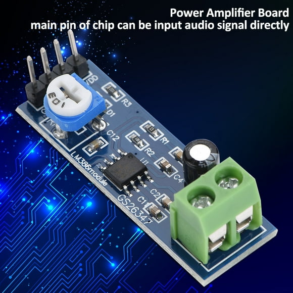 LM386 Audio Amplifier Module, 200X Gain, Power Indicator, Terminal Blocks, 10K Resistor, Direct Input Pin, Pack of 5 for Speaker Wiring
