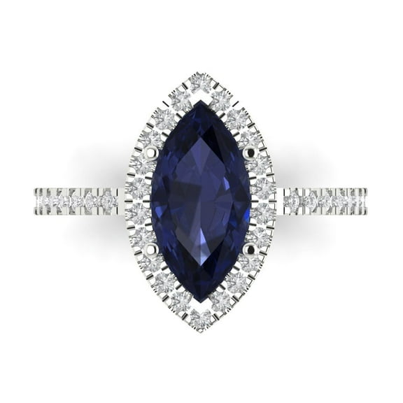 Halo Engagement Ring for Women - 2.38ct Simulated Blue Sapphire in 18K White Gold Promise Ring
