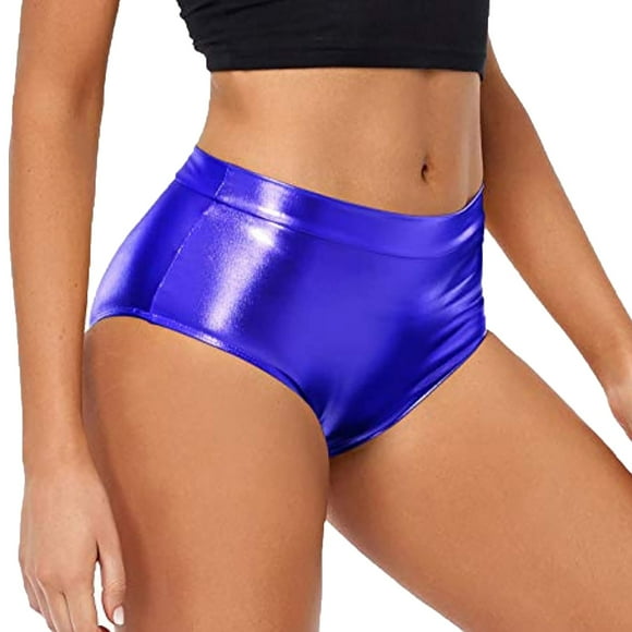 Alitao Leather Shorts Womens Shorts Casual Short High Waisted Shorts Leather Metallic Solid Color High Gloss Women's Super Shorts Hot Pants Micro Shorts Womens Shorts Dark Blue S