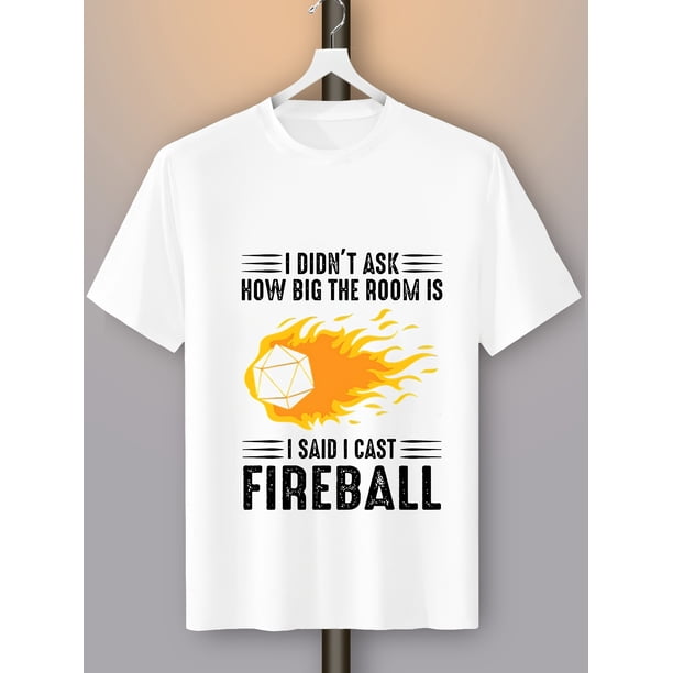Men's Dungeons & Dragons Fireball Graphic T-Shirt - Black Casual Summer Tee with " I Said Cast Fireball" Print, Short Sleeve Round Neck Streetwear Gift for Gamers