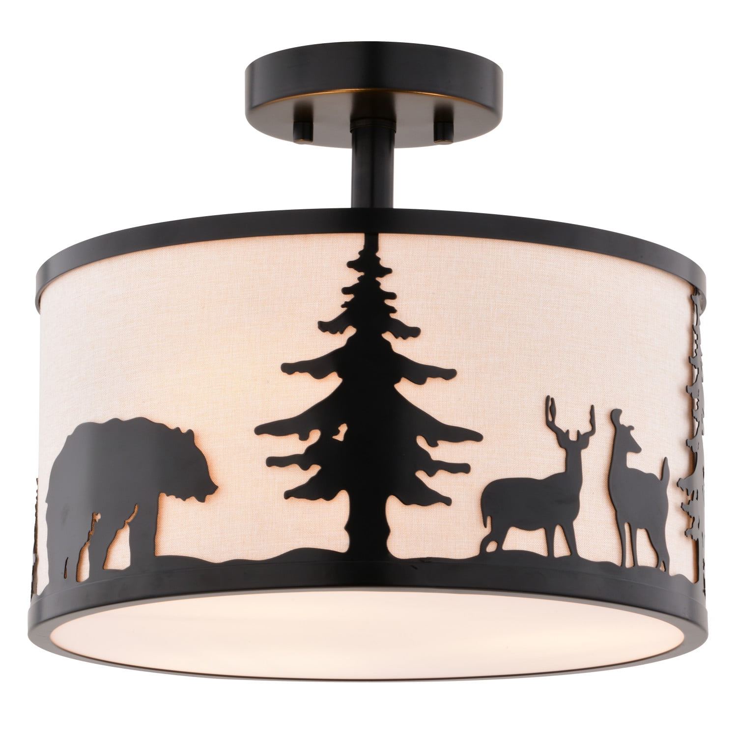 Acadia 13-in W Bronze Rustic Semi Flush Mount Ceiling Light White Linen Deer Tree