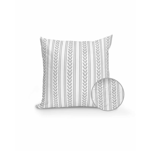Outdoor Pillows Waterproof, Grey Botanical Throw Pillows with Inserts Included, Modern Farmhouse Striped Indoor Outdoor Decorative Lumbar Pillow for Bed/Couch/Patio 16"x16", 1Pcs
