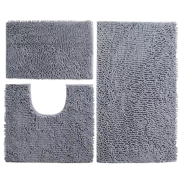 Alfombrilla de baño de tres piezas, absorbente, de pelo largo, juego de alfombrillas de baño