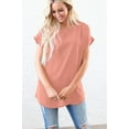 thumbnail image 2 of Wenseny Women Round Neck T-shirt Short Sleeves Loose Fit Tunic Blouse Tops Coral XL, 2 of 6