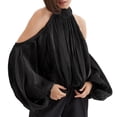thumbnail image 1 of Womens Off Shoulder Halter Neck Long Sleeve Blouse Versatile and Elegant Commute Top, 1 of 8