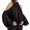 Black, variant on Womens Off Shoulder Halter Neck Long Sleeve Blouse Versatile and Elegant Commute Top Black S
