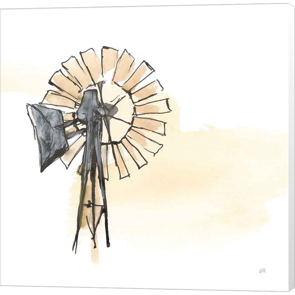 Windmill II 24" x 24" Canvas Wall Art in White and Beige