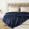 thumbnail image 2 of PiccoCasa Flannel Fleece Blanket Soft Warm Wide Hemmed Twin XL Navy Blue, 2 of 8