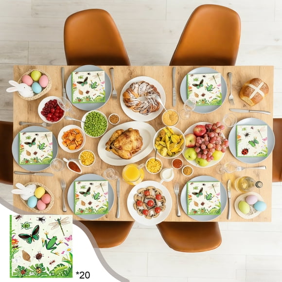Casa de campo Decoración de Pascua Easter -themed Paper Napkins and Spring Insect-themed Paper Napkins and Party Tableware Set Decoración del hogar