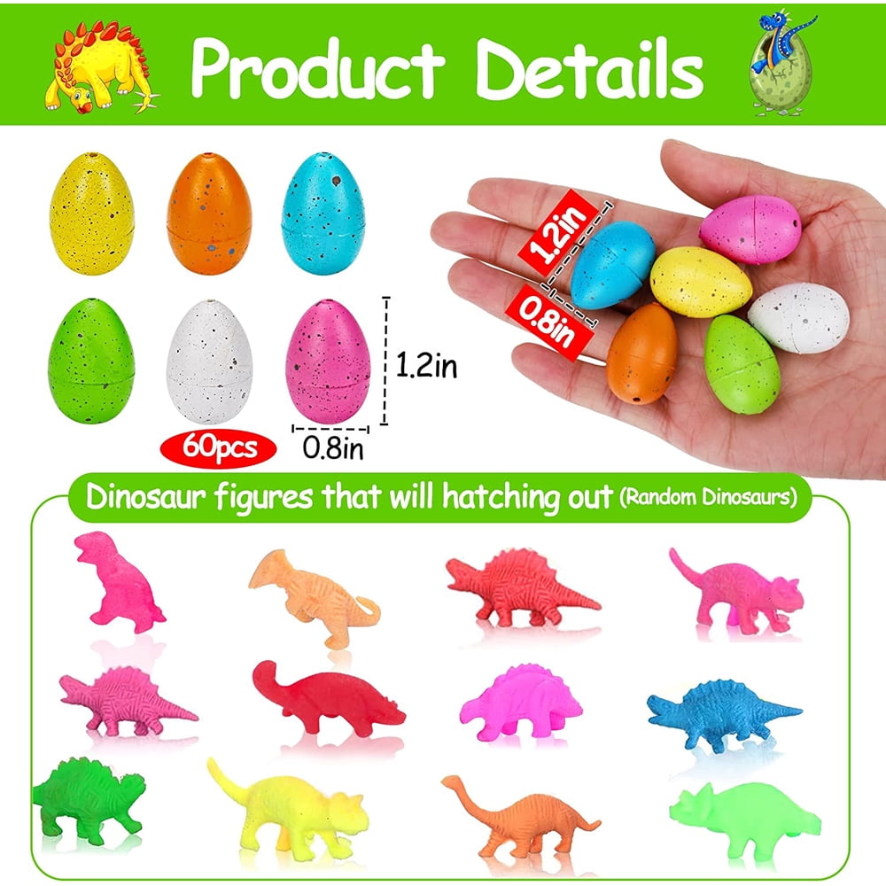 Colorful dinosaur egg and expanding dinosaur toy details