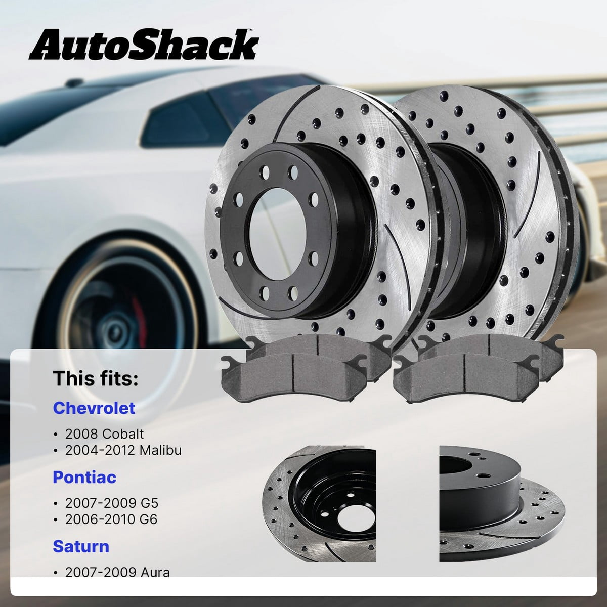 AutoShack Front & Rear Brake Rotors & Ceramic Pads for Chevrolet & Pontiac, Malibu 2004-2012 G6 2006-2010 Cobalt 2008, FWD L4 2.2L 2.4L V6 3.5L 3.6L 3.9L - E-Coated Drilled & Slotted - ShadowGuard