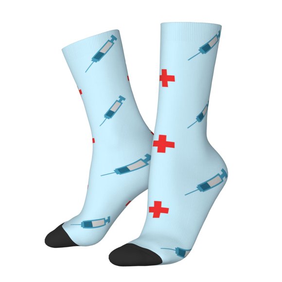 Fotbe Syringe And Red Cross Calcetas Largas con Estampado para Hombre y Mujer – Calcetas de Compresión Transpirables y Elásticas, Viajar y Uso Diario Talla 5-11