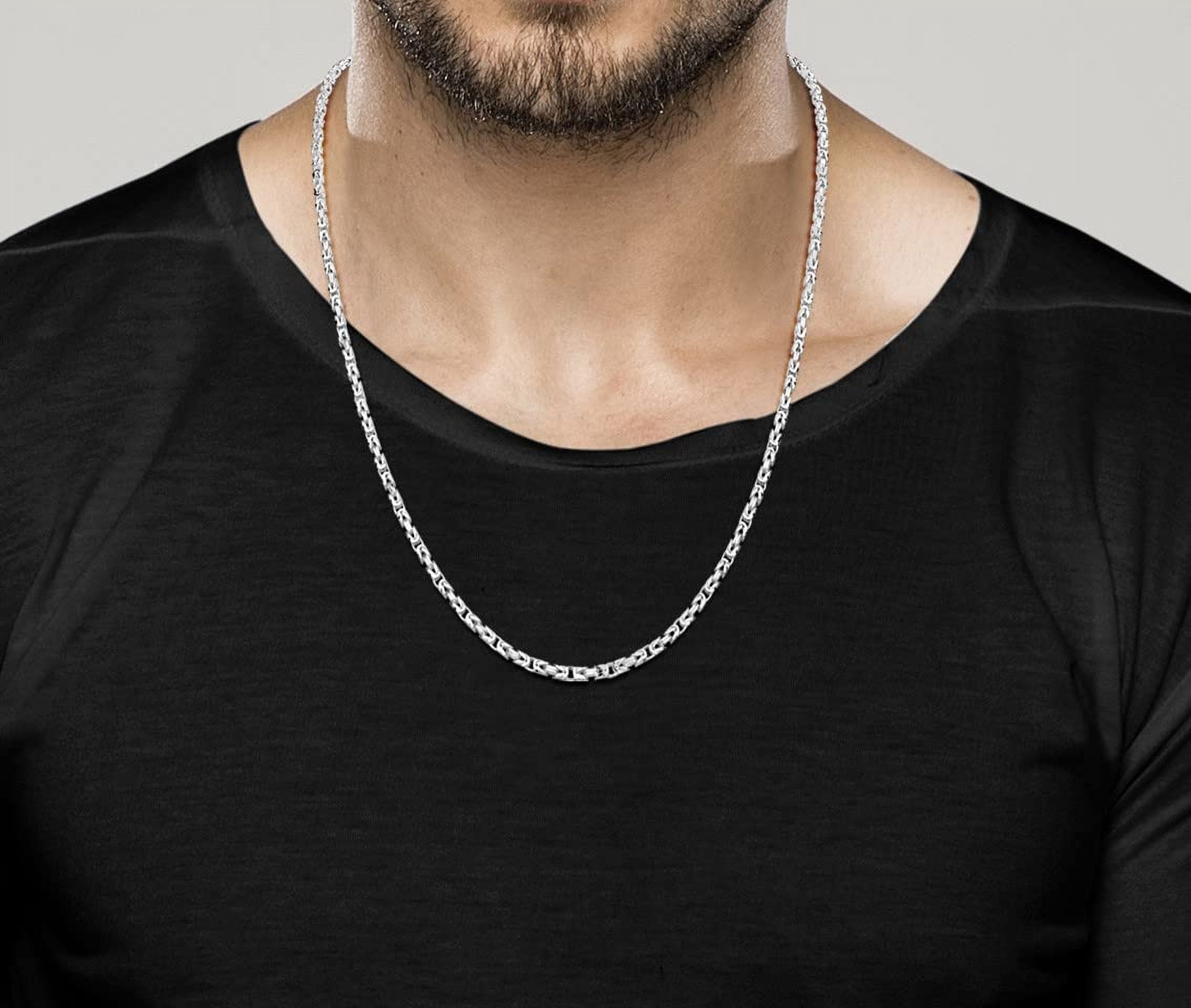Miabella Solid 925 Sterling Silver Italian 3mm Square Byzantine Link Chain Necklace for Women Men, 925 Handmade in Italy (Length 24 Inches)