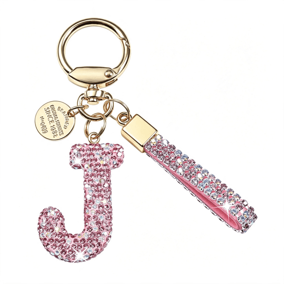 DESIGNICE Pink Blue White Initial Letter Keychain Gift for Women Girls Bling Sparkly Cute Backpack Car Key Accessories Lanyard, Shiny Eye-Catching Pink Keychain