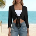 thumbnail image 4 of Women's Short Cardigan Bolero Shrug Sheer Tie Front Top 3/4 Sleeve Jacket for Dress Black, 4 of 9