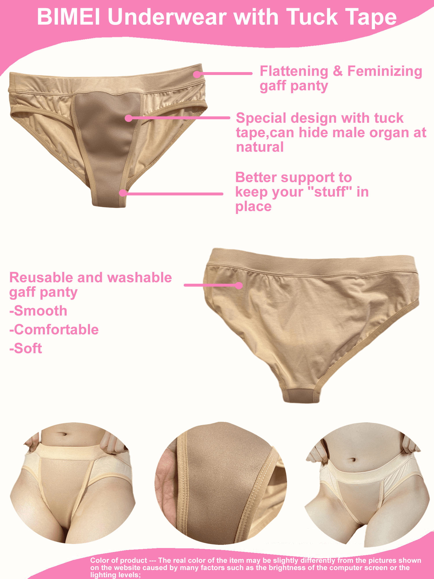 BIMEI Tucking Tape Gaff Panty Avoid Camel Toe Underwear Skip the Line  -Transgender,Crossdresser,Men&Women,Beige,XL