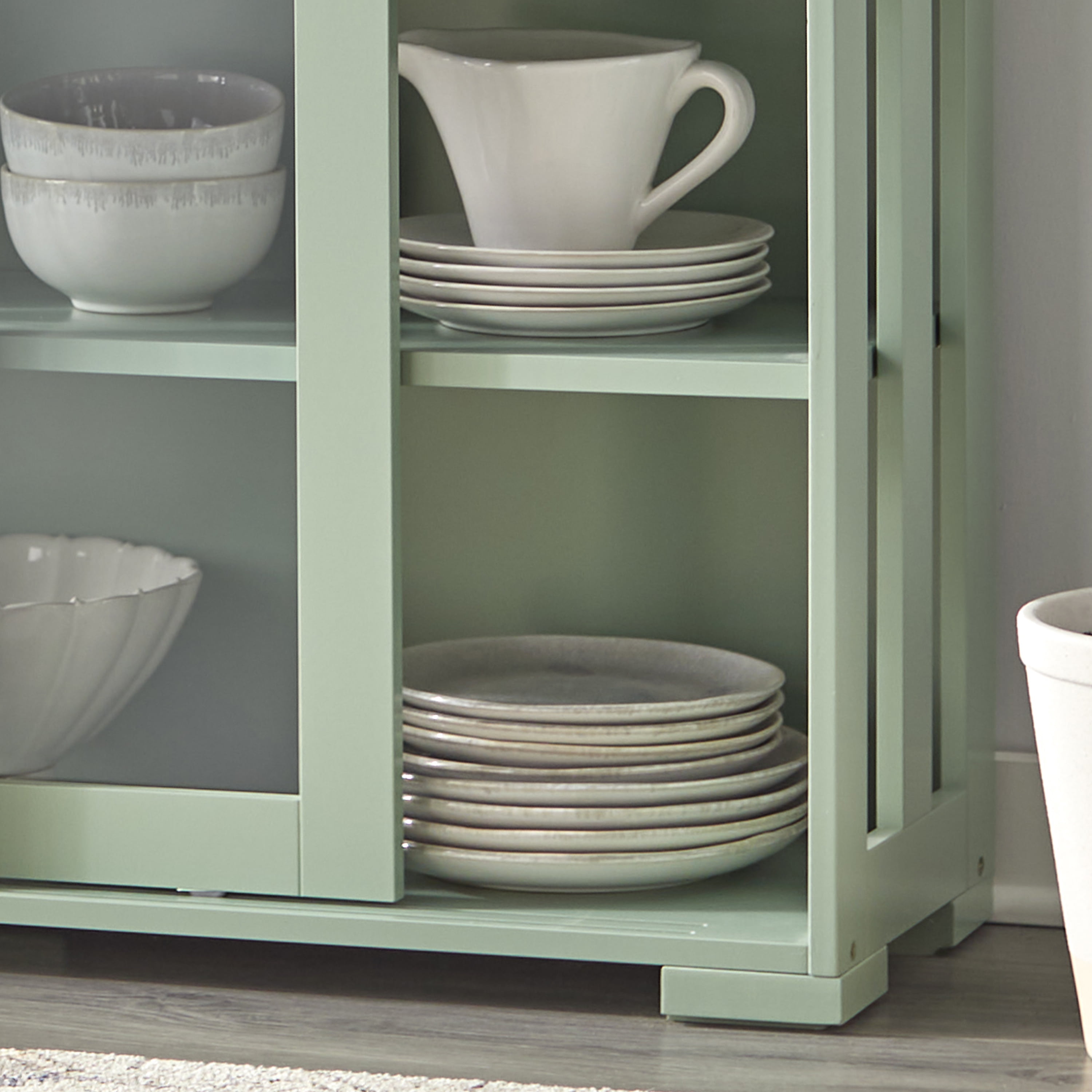 TMS Pacific Wood and Glass Sliding Door Storage Cabinet Unit, Mint
