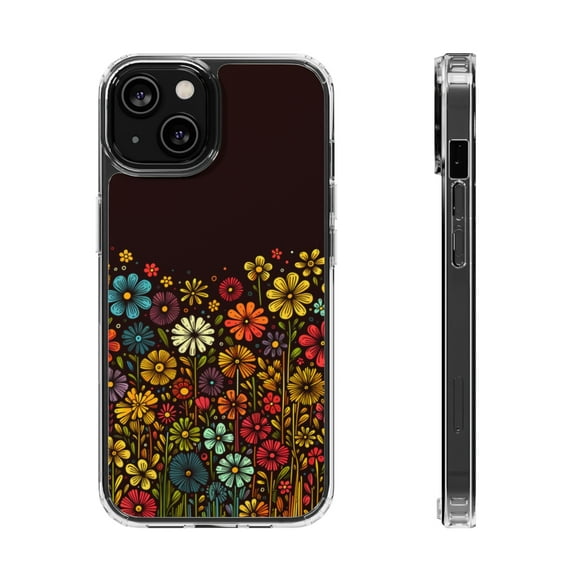 DistinctInk Hybrid (Acrylic / TPU) Clear Slim Fit Case for Apple iPhone 14 (6.1" Screen) - "Blossoms of Spring: Vibrant Floral Delight"