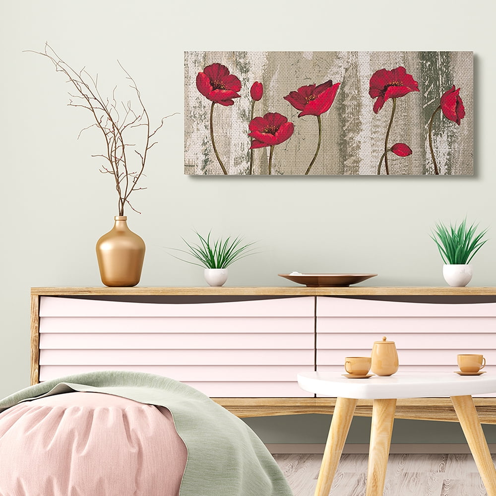 Stupell Industries Red Poppies Blooming Rustic Distressed Wood Grain Canvas Wall Art by Brian Francis