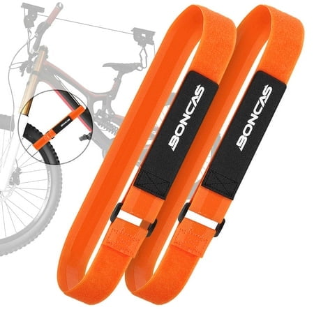 Boncas Adjustable Bike Rack Strap 24"" Bicycle Wheel Stabilizer Straps with Innovative Gel Grip Keep The Bicycle Wheel from Spinning - Orange 2 Pack