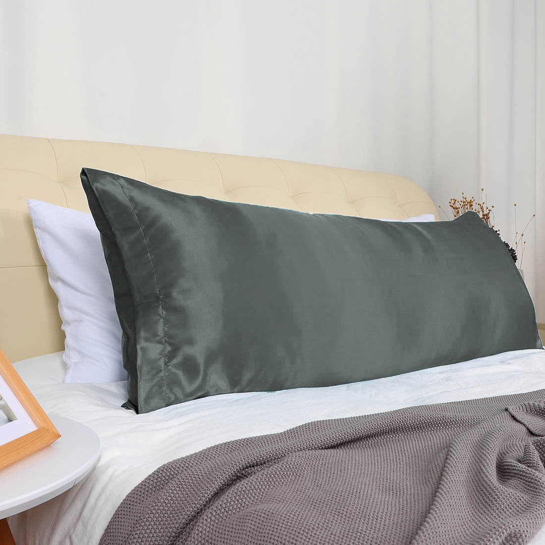 Unique Bargains 2 Pack Polyester Satin Body Pillow Cover 20" x 54" Gray