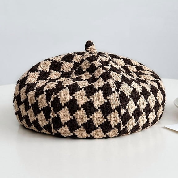 Winter Vintage Houndstooth Hat Elegant French Beret Artist Cap for Women Girl