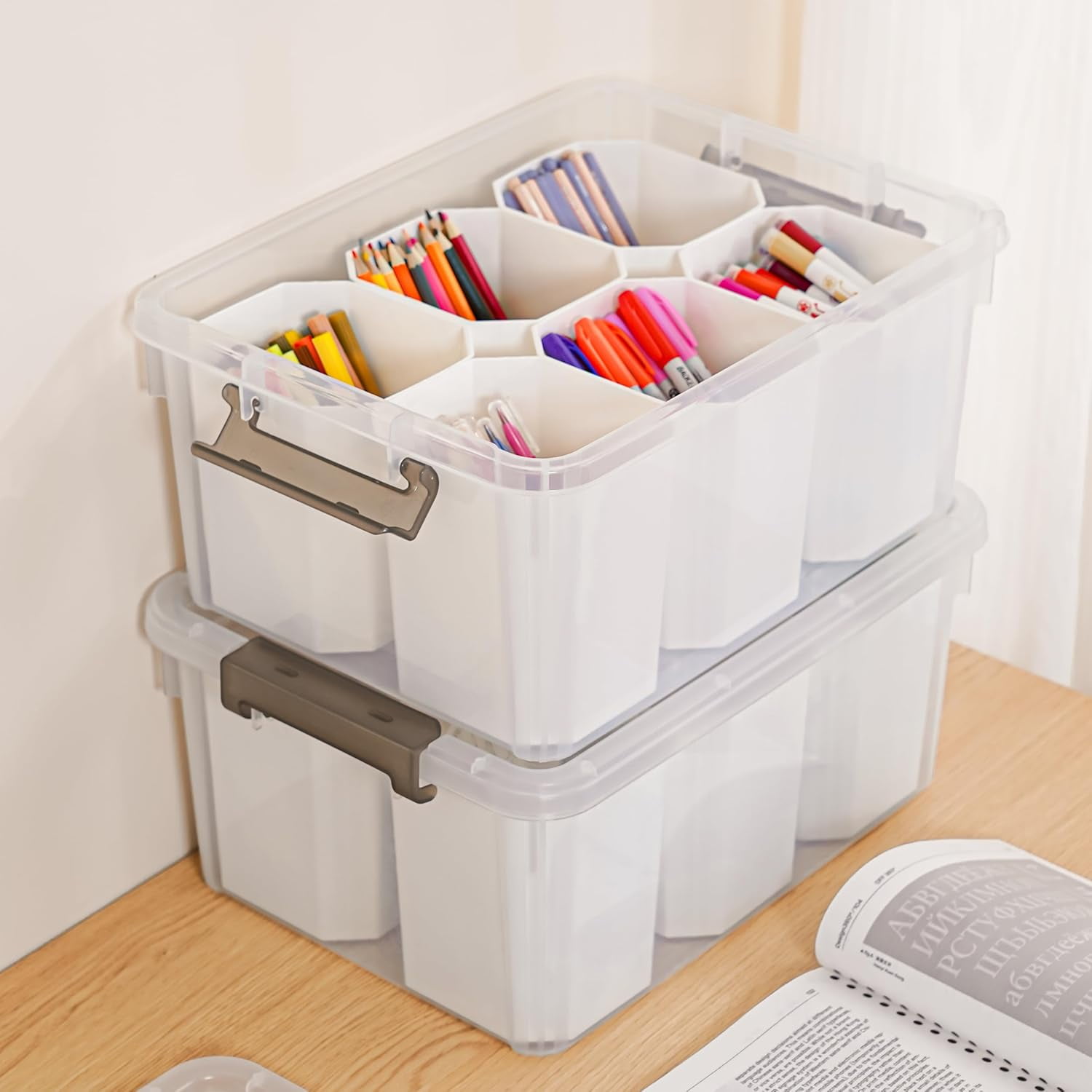 17 QT Plastic Storage Bins Clear Storage Box with Lids Multipurpose Stackable Storage Containers for Organizing Tool, Craft, Crayon, 2 Packs