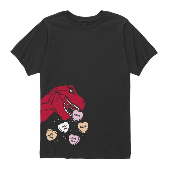 Instant Message - Dinosaur Eating Conversation Hearts - Toddler Short Sleeve Tee