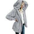 thumbnail image 3 of Femmes Cardigan à Capuche Veste en Molleton Ouvert Hiver avec Poches, Gris, S, 3 of 4