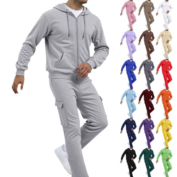 Blekii Men's Casual Sweatsuit, Solid Color Hoodie And Sweatpants Set, French Terry Jogger Outfit, Cozy Lounge Set for Home, Matching Gym Wear for Men, Relaxed Fit Two-Piece for Everyday, Beige L