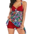 thumbnail image 3 of Tankini Swimsuits for Women Plus Size Floral Print Breast Pad Swimwear Split Bikini Bathing Swimsuit 2PC, 3 of 5