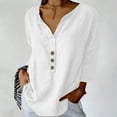 thumbnail image 2 of Spring Summer 3/4 Length Sleeve Tops for Womens Henley Neck Tees Button Down Tee Shirts Baggy Boho Dressy Shirts Plain Classic Tunic Blouses Going Out Beach Holiday Clothes, 2 of 7
