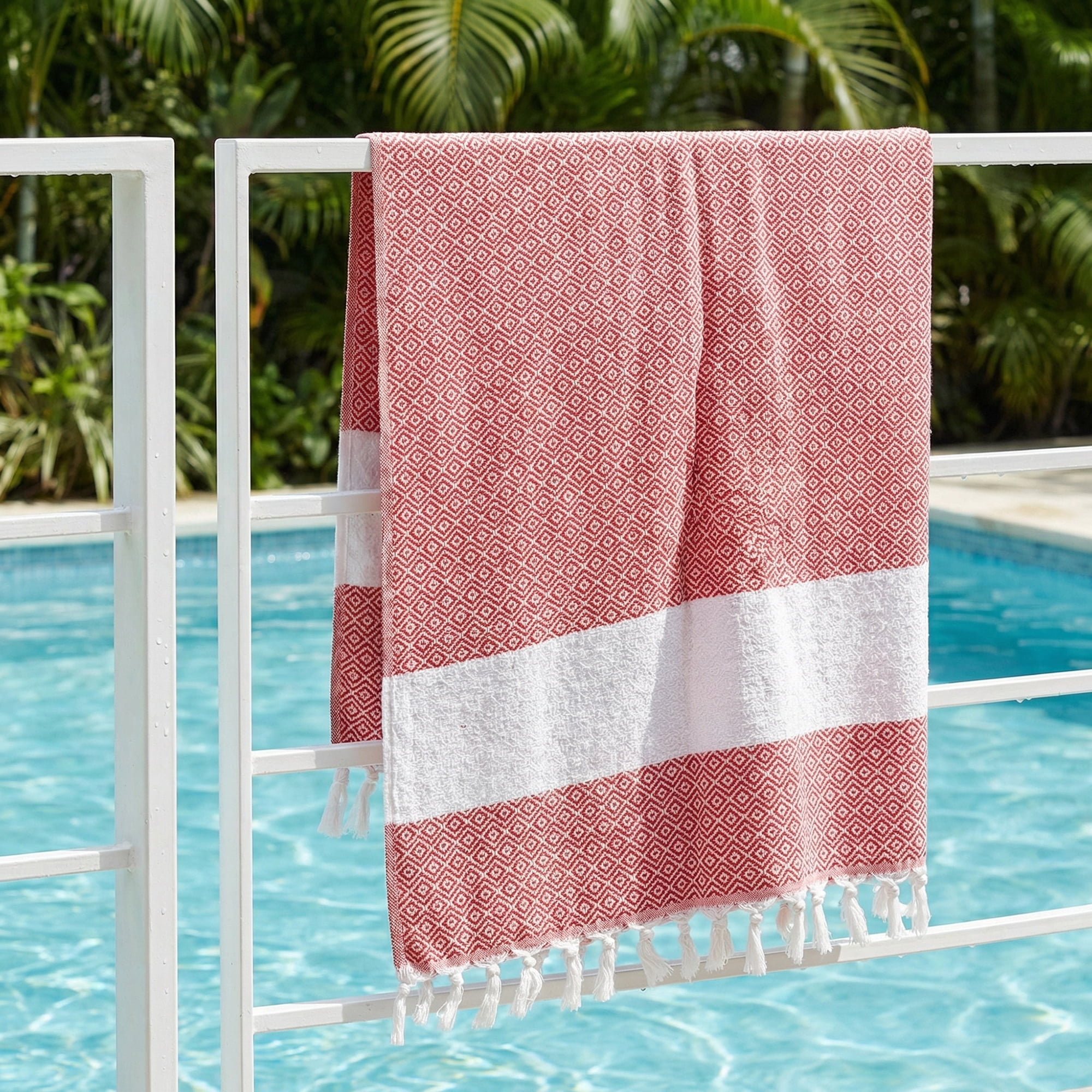 Unique Bargains Geometric Sandproof Quick Dry Turkish Beach Towel Crimson 71" x 40"