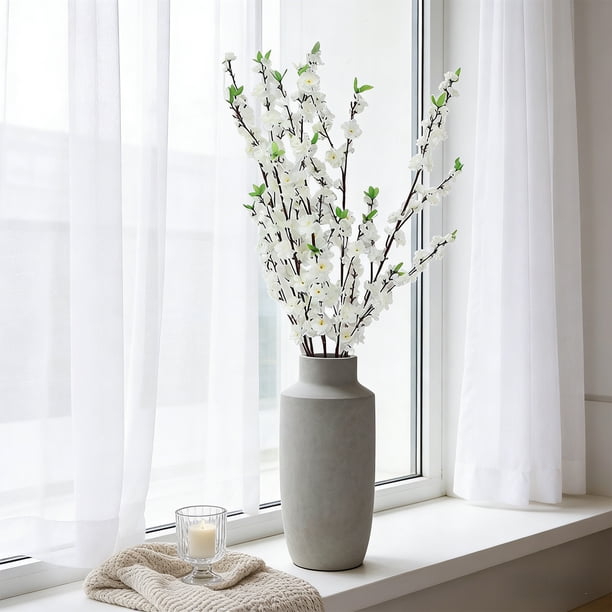Ramas artificiales de durazno en flor, flores artificiales para decoración de bodas en el hogar, arreglos florales para la sala de estar: tallos primaverales realistas con forma flexible para jarr