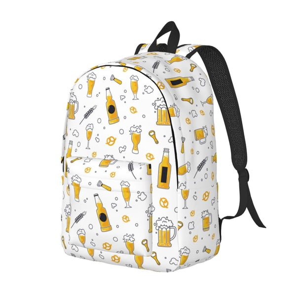 Disketp Beer print Canvas Backpack Lightweight Travel Daypack Student Rucksack Laptop Backpack-Small